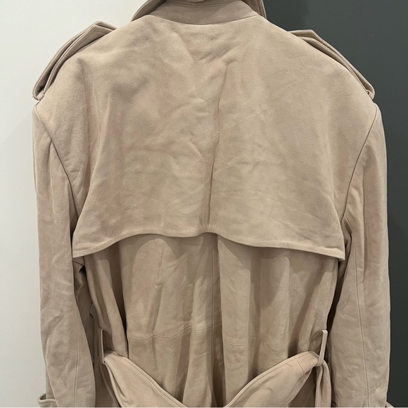 NWT Helsa 100% Genuine Suede Leather Beige Trench Coat Double Breasted size L - Picture 12 of 14